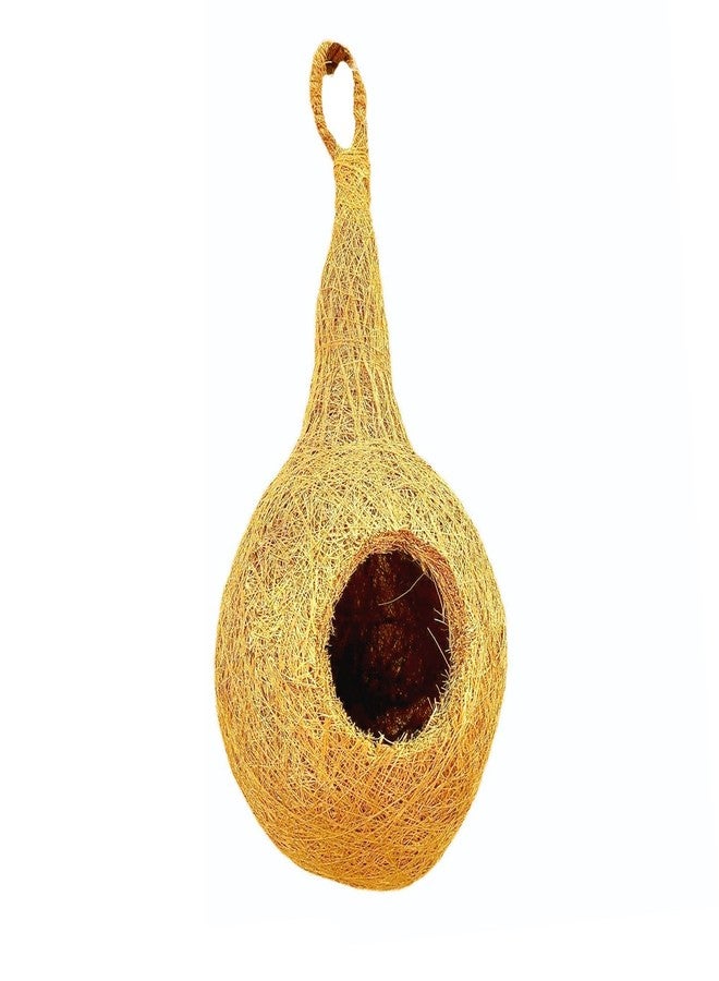 DealFry Handmade Hanging Bird Nest with Single Hole Made of Natural Coir Fiber Coconut Shell, Hanging Bird Nest for Cage and Balcony Birds Sparrows Finches Breeding, 1 Piece (Brown | Medium) - Image 1
